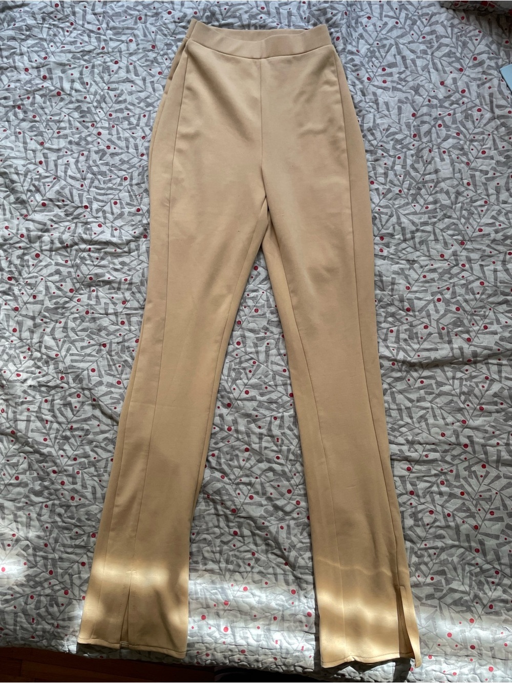 SBETRO Tan Boot-Cut Split-Hem Ponte Pants